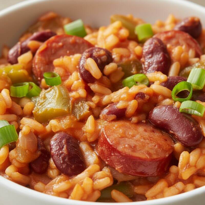 Dutch oven red beans and rice close up