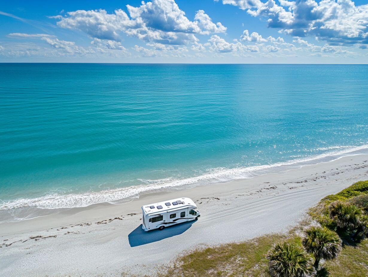 An RV parked at one of the best warm places to camp in the winter in the United States