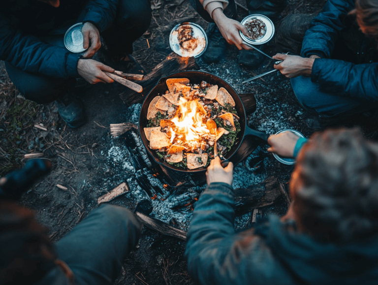 A group of people enjoying some camping nachos