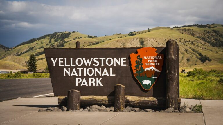 An entrance to Yellowstone where you can go camping