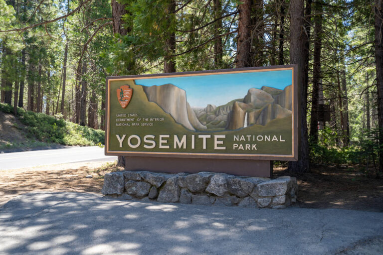 Entrance sign at Yosemite National Park where you can go camping