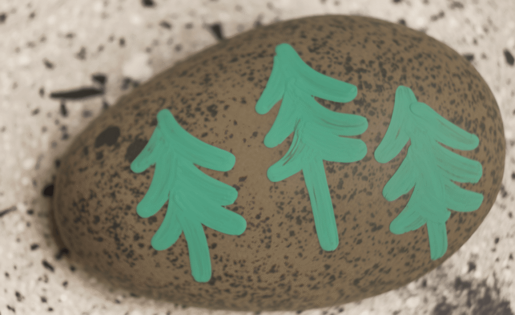 A painted stone that can be used a camping craft for kids